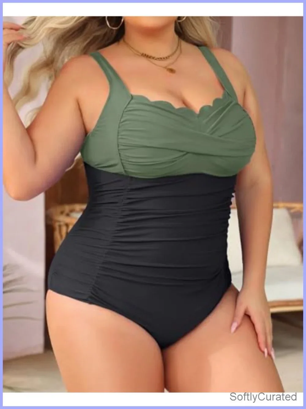 Plus Size One Piece Swimsuit Tummy Control Full Coverage Swimwear